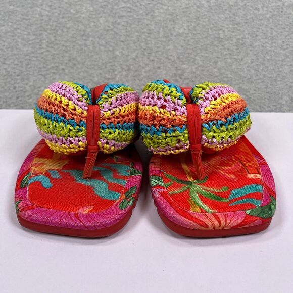 FARM RIO Flip Flops Womens Size 8 Toucans Crochet Puffy Colorful Rainbow Sandals - Picture 2 of 7